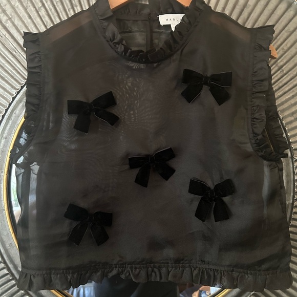 Mable Black Sheer Bow-Accent Top - Picture 12 of 13
